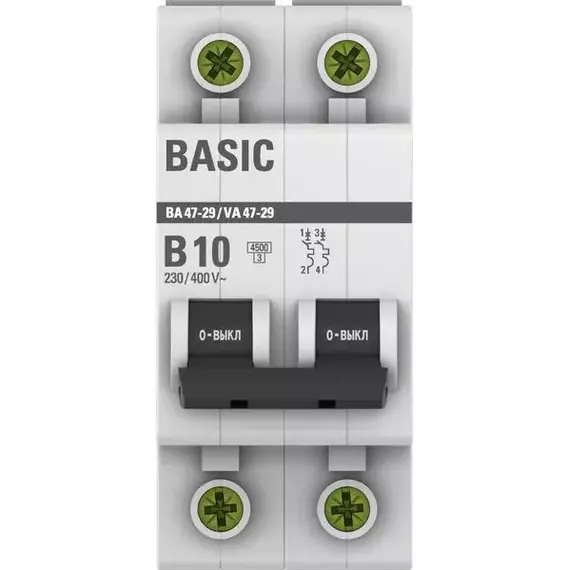 Выключатель автоматический модульный 2п B 10А 4.5кА ВА 47-29 Basic EKF mcb4729-2-10-B, изображение 2