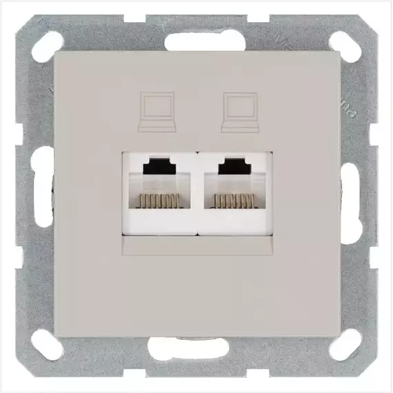 Розетка компьютерная 2-м RJ45 IP20 кат. 5E механизм тауп Jasmart G6106T