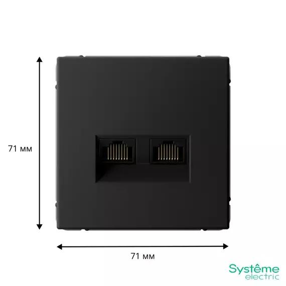 Розетка компьютерная 2-м ArtGallery RJ45 + RJ45 кат.5E механизм карбон SE GAL001085, изображение 2