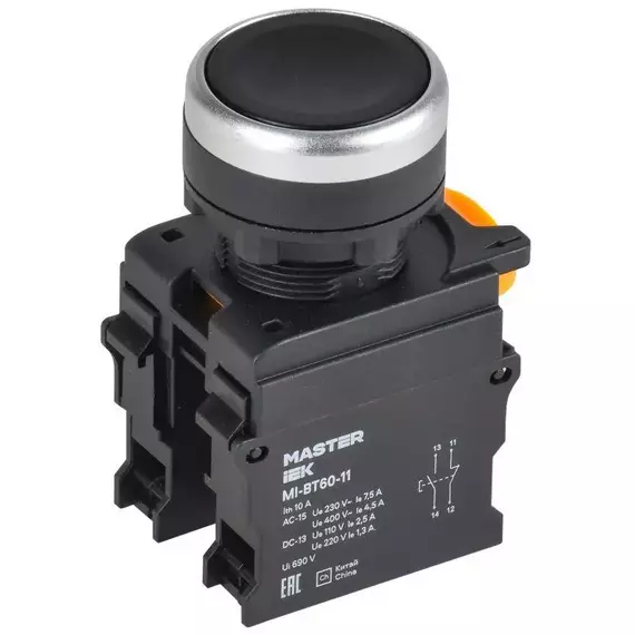 Кнопка d22мм 1НО+1НЗ MASTER черн. IEK MI-BT60-11-3-22-K02