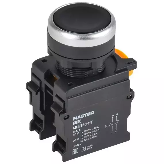 Кнопка d22мм 1НО+1НЗ MASTER с фиксацией черн. IEK MI-BT60-11T-3-21-K02