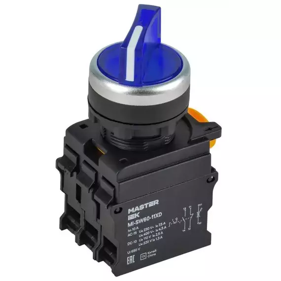 Переключатель 2 полож. 1НО+1НЗ с подсветкой син. MASTER IEK MI-SW60-11XD-3-14-2-K07