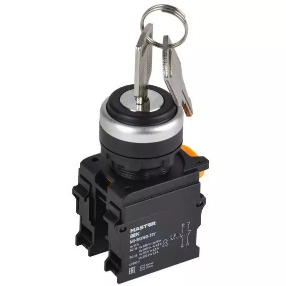 Переключатель 2 полож. 1НО+1НЗ с ключом черн. MASTER IEK MI-SW60-11Y-3-34-2-K02