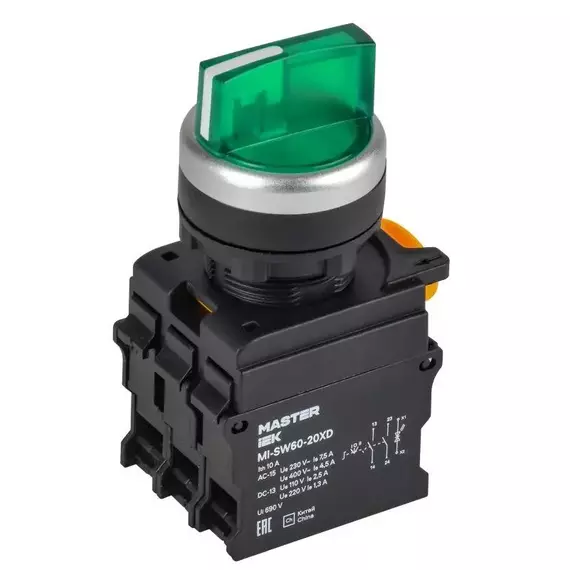 Переключатель 3 полож. 2НЗ с подсветкой зел. MASTER IEK MI-SW60-20XD-4-14-3-K06