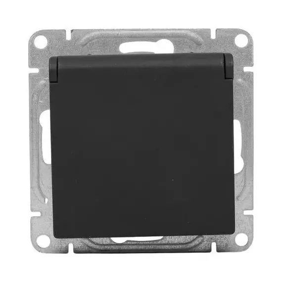 Розетка СП Эпика 16А IP44 с заземл. защ. шторки с крышкой механизм черн. EKF UP1-SOB-111-44, изображение 3