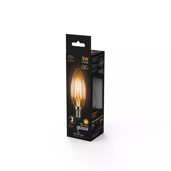 Лампа светодиодная филаментная Black Filament 5Вт свеча 2700К тепл. бел. E14 420лм GAUSS 103801105, изображение 4