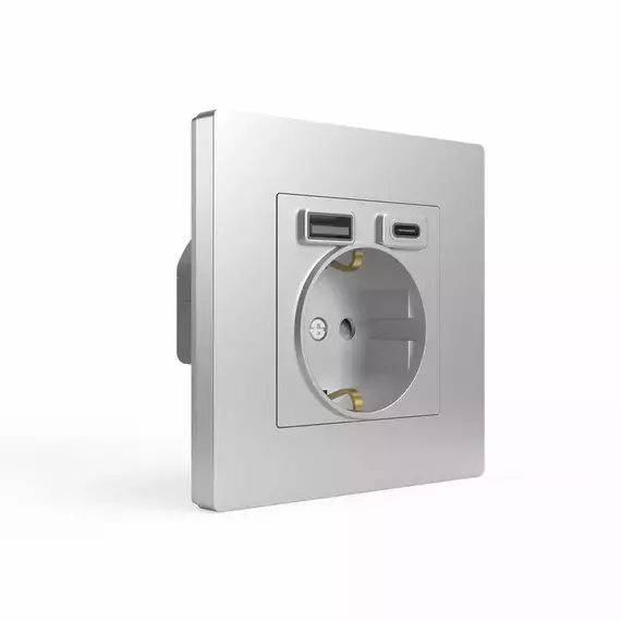 Розетка 1-м СП Pixel IP20 с заземл. с 2-мя заряд. устр. USB тип A+C механизм алюм. TOKOV ELECTRIC TKE-PX-R1U2AC-C03, изображение 3