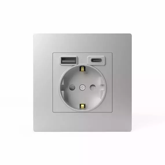 Розетка 1-м СП Pixel IP20 с заземл. с 2-мя заряд. устр. USB тип A+C механизм алюм. TOKOV ELECTRIC TKE-PX-R1U2AC-C03, изображение 4