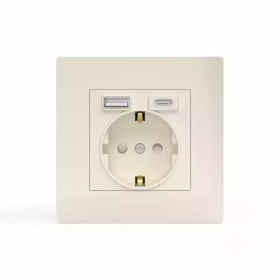 Розетка 1-м СП Pixel IP20 с заземл. с 2-мя заряд. устр. USB тип A+C механизм беж. TOKOV ELECTRIC TKE-PX-R1U2AC-C02, изображение 4