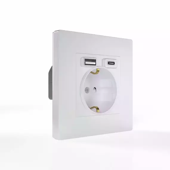 Розетка 1-м СП Pixel IP20 с заземл. с 2-мя заряд. устр. USB тип A+C механизм перламутр. TOKOV ELECTRIC TKE-PX-R1U2AC-C04, изображение 3