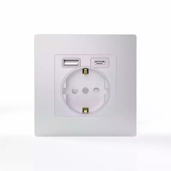 Розетка 1-м СП Pixel IP20 с заземл. с 2-мя заряд. устр. USB тип A+C механизм перламутр. TOKOV ELECTRIC TKE-PX-R1U2AC-C04, изображение 4