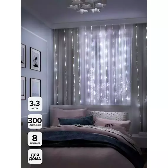Гирлянда "Занавес" ICLLD300W-C 300LED бел. 3х3м 8режимов IP20 SHLights 4690601052988, изображение 6