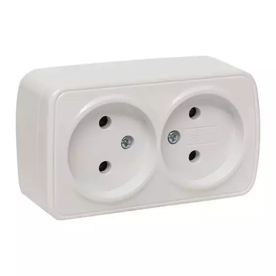 Розетка 2-м ОП Минск 10А IP20 без заземл. бел. Basic EKF EGR10-102-10