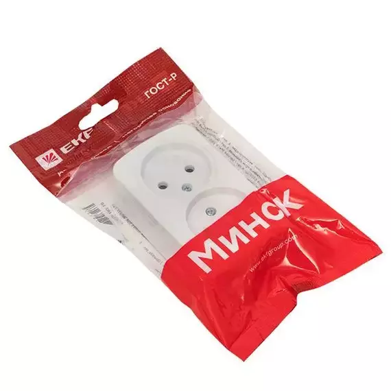 Розетка 2-м ОП Минск 10А IP20 без заземл. бел. Basic EKF EGR10-102-10, изображение 2