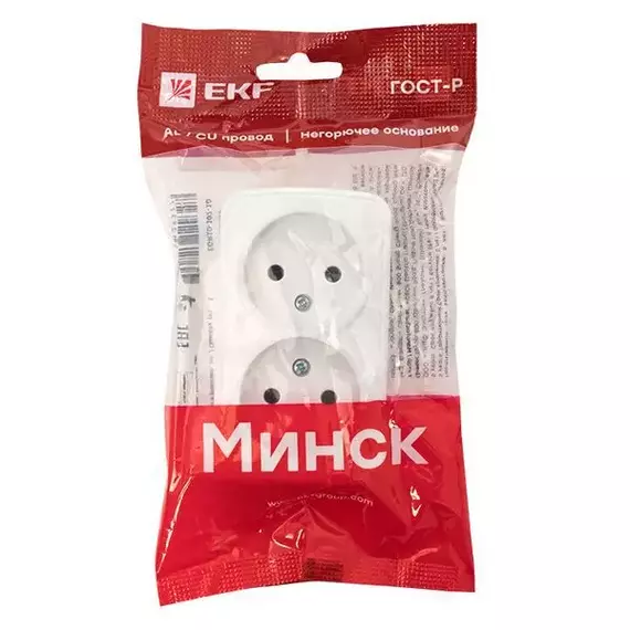 Розетка 2-м ОП Минск 10А IP20 без заземл. бел. Basic EKF EGR10-102-10, изображение 3