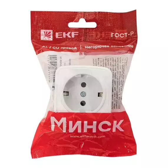Розетка 1-м ОП Минск 16А IP20 с заземл. бел. Basic EKF EGR16-028-10, изображение 4