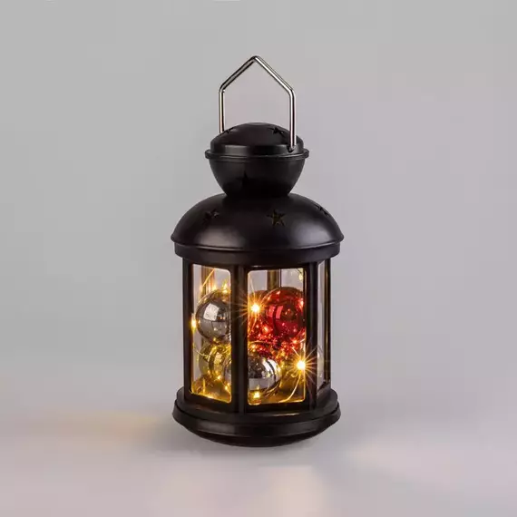 Фонарь декоративный 12х12х20.6см с шариками тепл. бел. корпус черн. Neon-Night 513-061