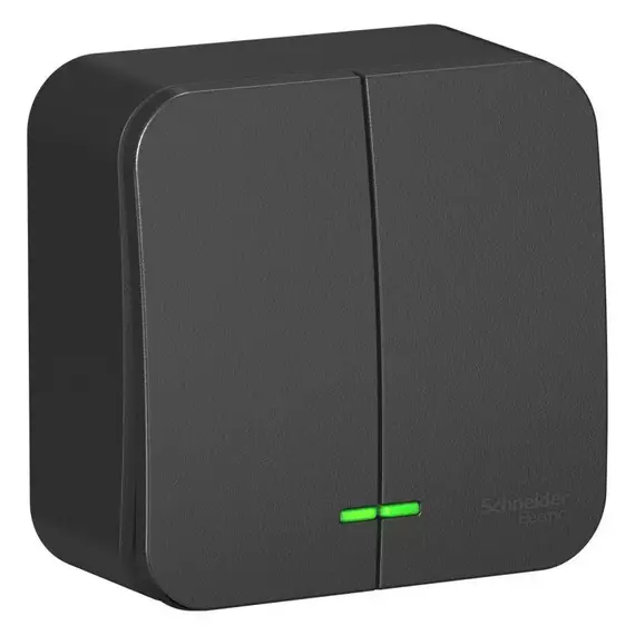 Выключатель 2-кл. ОП Blanca 10А IP20 (сх. 5) 250В с подсветкой с изолир. пластиной антрацит SE BLNVA105116, изображение 2