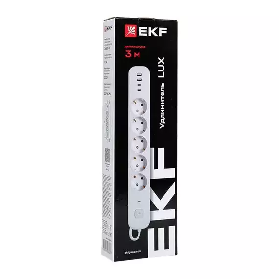 Удлинитель 5х3м IP20 2USB 2.4А+2type-C LUX 1.5кв.мм EKF UBA-LUX-503-TC, изображение 8
