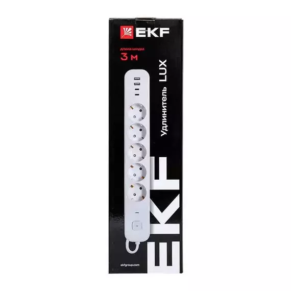 Удлинитель 5х3м IP20 2USB 2.4А+2type-C LUX 1.5кв.мм EKF UBA-LUX-503-TC, изображение 9