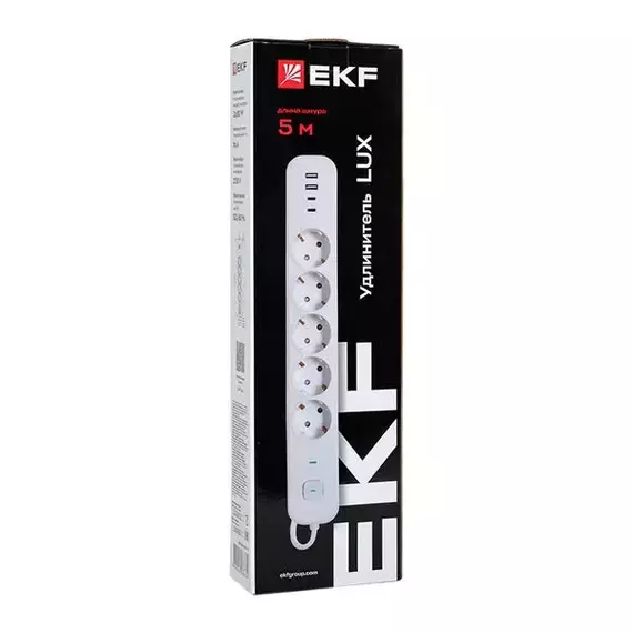 Удлинитель 5х5м IP20 2USB 2.4А+2type-C LUX 1.5кв.мм EKF UBA-LUX-505-TC, изображение 8