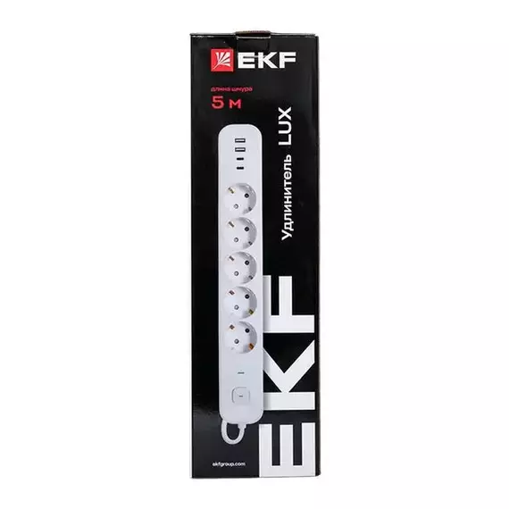 Удлинитель 5х5м IP20 2USB 2.4А+2type-C LUX 1.5кв.мм EKF UBA-LUX-505-TC, изображение 9