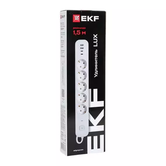 Удлинитель 5х1.5м IP20 2USB 2.4А+2type-C LUX 1.5кв.мм EKF UBA-LUX-515-TC, изображение 8