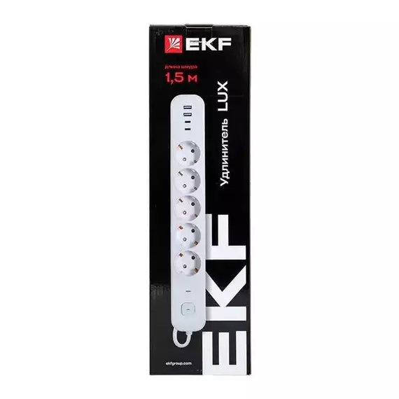 Удлинитель 5х1.5м IP20 2USB 2.4А+2type-C LUX 1.5кв.мм EKF UBA-LUX-515-TC, изображение 9