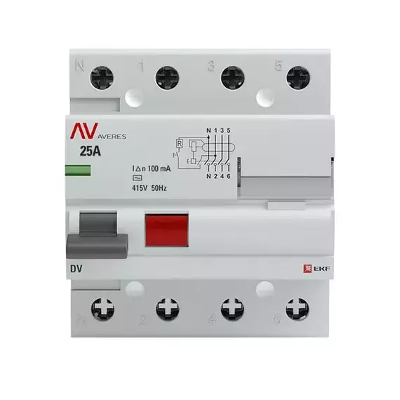 Выключатель дифференциального тока (УЗО) 4п 25А 100мА тип AC DV AVERES EKF rccb-4-25-100-ac-av, изображение 3