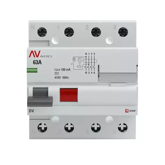 Выключатель дифференциального тока (УЗО) 4п 63А 100мА тип AC DV AVERES EKF rccb-4-63-100-ac-av, изображение 3