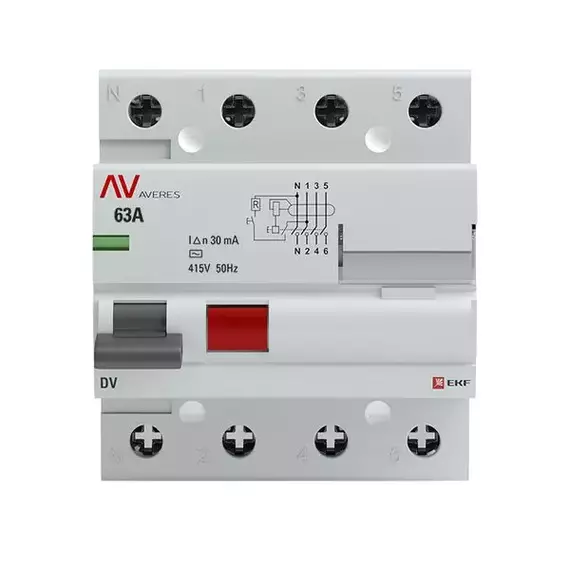 Выключатель дифференциального тока (УЗО) 4п 63А 30мА тип AC DV AVERES EKF rccb-4-63-30-ac-av, изображение 3