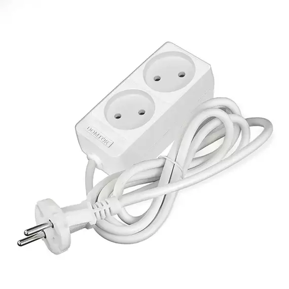 Удлинитель 2х1.5м без заземл. 10А IP20 2.2кВт ПВС 2х1 бел. DOMTOK 2344, изображение 3