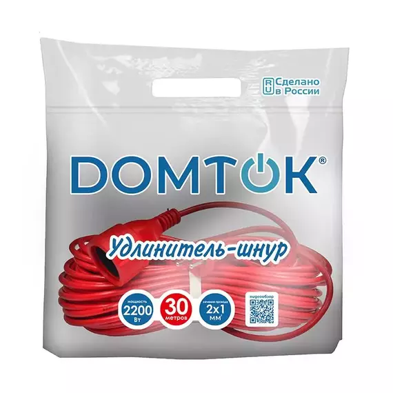 Удлинитель-шнур 1х30м без заземл. 10А IP20 2.2кВт ПВС 2х1 DOMTOK 2490, изображение 2