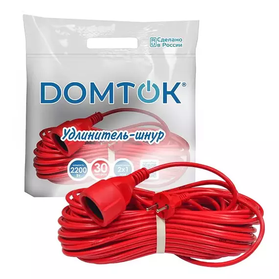 Удлинитель-шнур 1х30м без заземл. 10А IP20 2.2кВт ПВС 2х1 DOMTOK 2490, изображение 3