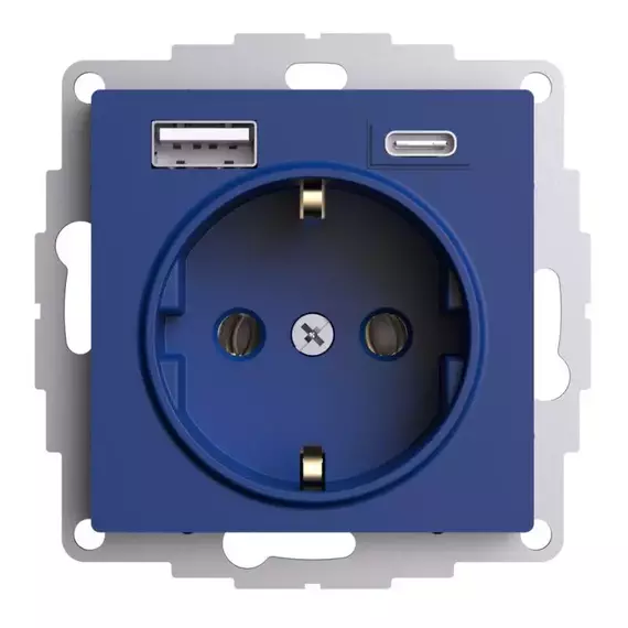 Розетка AtlasDesign 16А с 2-мя заряд. устройствами USB тип A+C 5В/2.4А/3.0А 2х5В/1.5А механизм аквамарин SE ATN001132, изображение 3