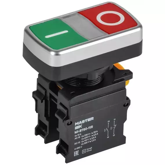 Кнопка "I-O" d22мм 1НО+1НЗ MASTER без подсветки IEK MI-BT60-11R-3-21-K51