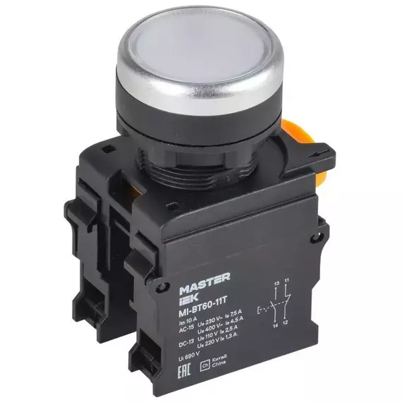 Кнопка d22мм 1НО+1НЗ MASTER с фиксацией бел. IEK MI-BT60-11T-3-21-K01