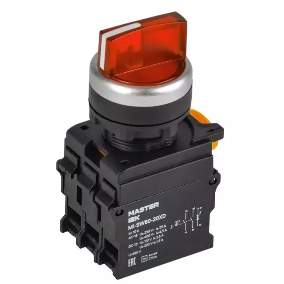 Переключатель 3 полож. 2НО с подсветкой красн. MASTER IEK MI-SW60-20XD-4-14-3-K04