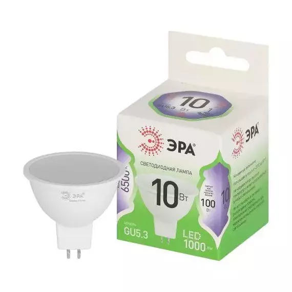 Лампа светодиодная GREEN LINE MR16-10W-865-GU5.3 GL 10Вт софит 6500К свет холод. GU5.3 Эра Б0066997