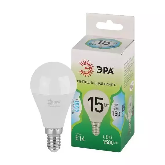 Лампа светодиодная GREEN LINE P45-15W-840-E14 GL 15Вт шар 4000К яркий свет бел. E14 Эра Б0067045