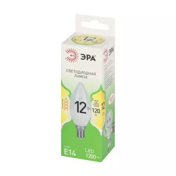 Лампа светодиодная GREEN LINE B35-12W-830-E14 GL 12Вт свеча 3000К свет тепл. E14 Эра Б0067089, изображение 2