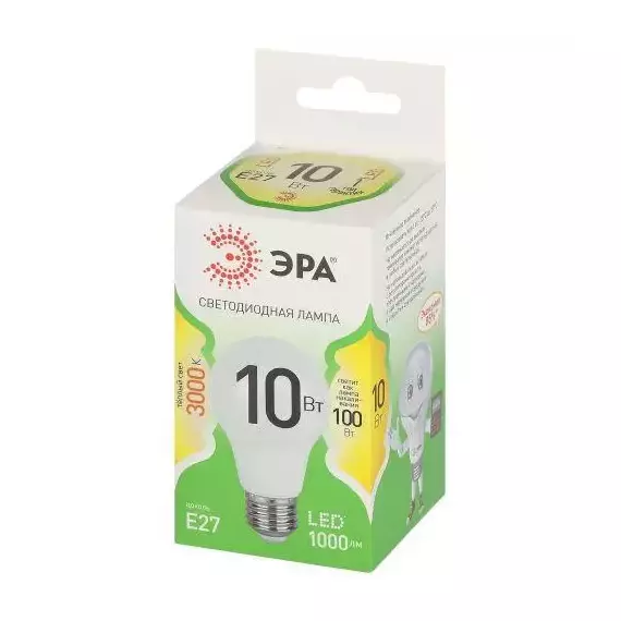 Лампа светодиодная GREEN LINE A60-10W-830-E27 GL 10Вт груша 3000К свет тепл. E27 Эра Б0067118, изображение 2