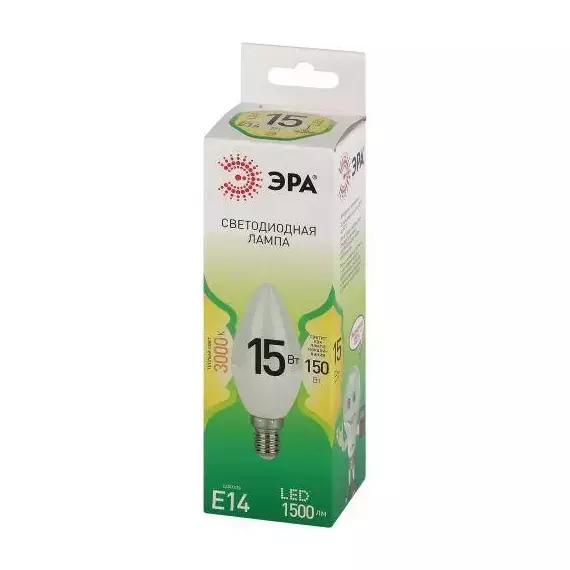 Лампа светодиодная GREEN LINE B35-15W-830-E14 GL 15Вт свеча 3000К свет тепл. E14 Эра Б0067130, изображение 2