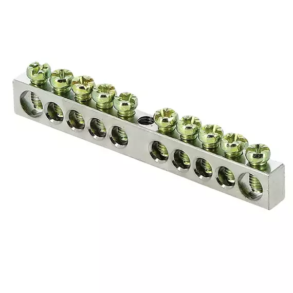 Шина PEN "ноль-земля" 6х9 10 отв. никель крепеж по центру PROxima EKF sn1-63-10