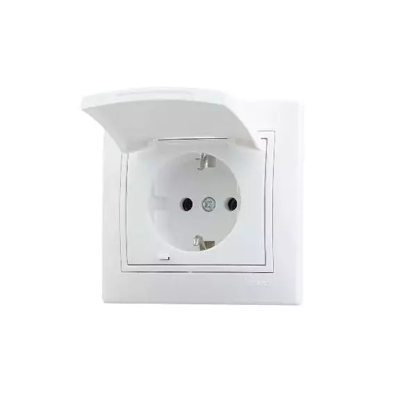 Розетка 1-м СП Мира 16А IP20 с заземл. с крышкой с бел. вставкой керамика бел. LEZARD 701-0202-123