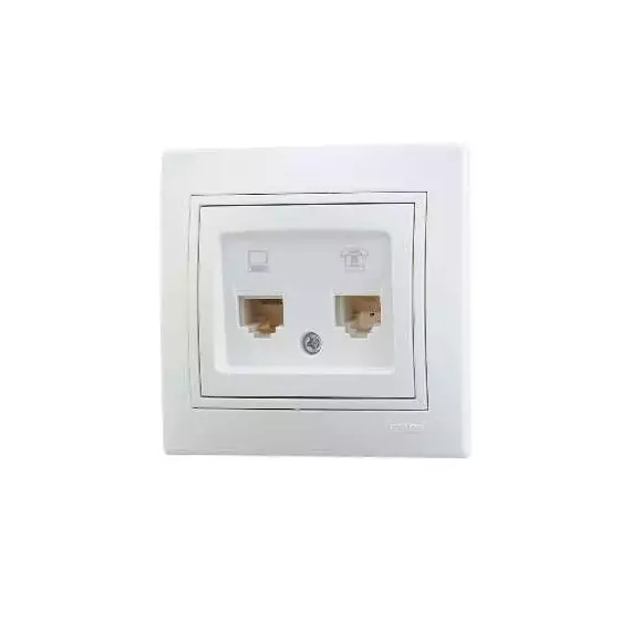 Розетка компьютерная + телеф. СП Мира RJ11 + RJ45 бел./бел. LEZARD 701-0202-143