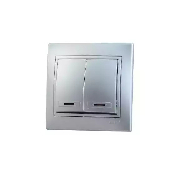 Выключатель 2-кл. СП Мира 10А IP20 с подсветкой со вставкой сер. метал. LEZARD 701-1010-112