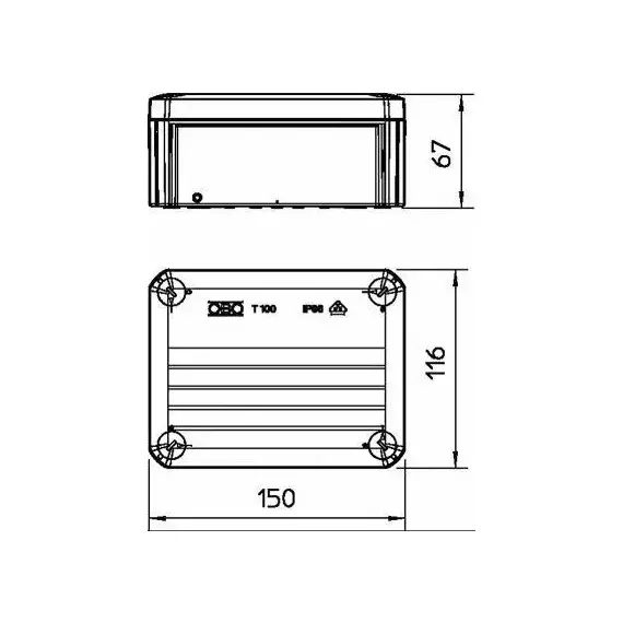 Коробка распределительная 150х116х67мм IP66 T 100 закрыт. сер. OE OBO 2007255, изображение 2
