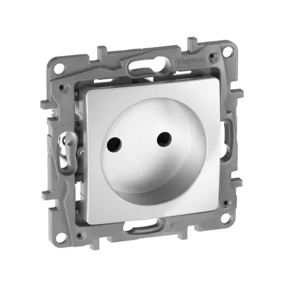 Механизм розетки 1-м СП Etika 16А IP31 250В 2P без заземл. защ. шторки немецк. стандарт винт. клеммы алюм. Leg 672434