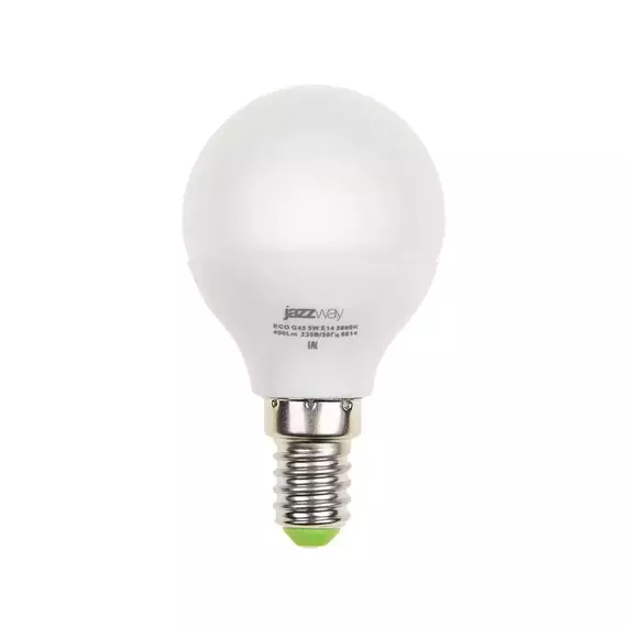 Лампа светодиодная PLED-ECO-G45 5Вт шар 3000К тепл. бел. E14 400лм 220-240В JazzWay 1036896A